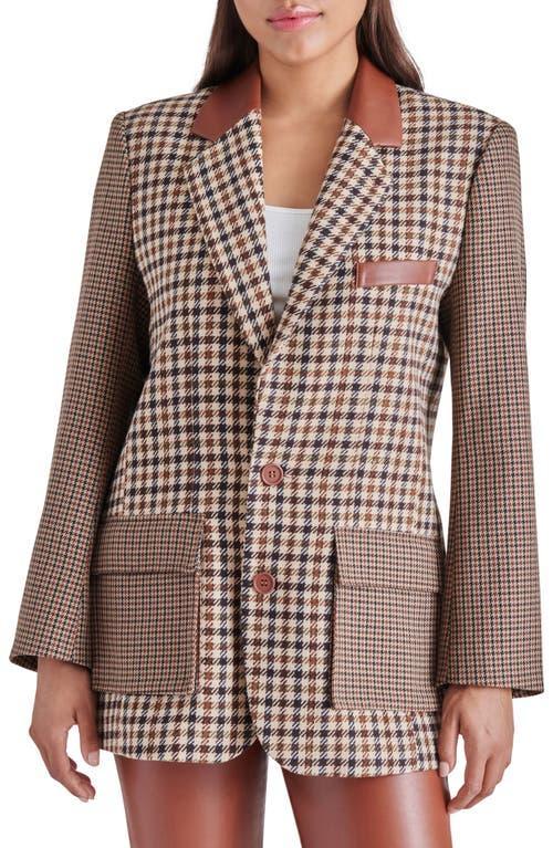 Steve Madden Carolina Houndstooth Check Faux Leather Trim Blazer Product Image