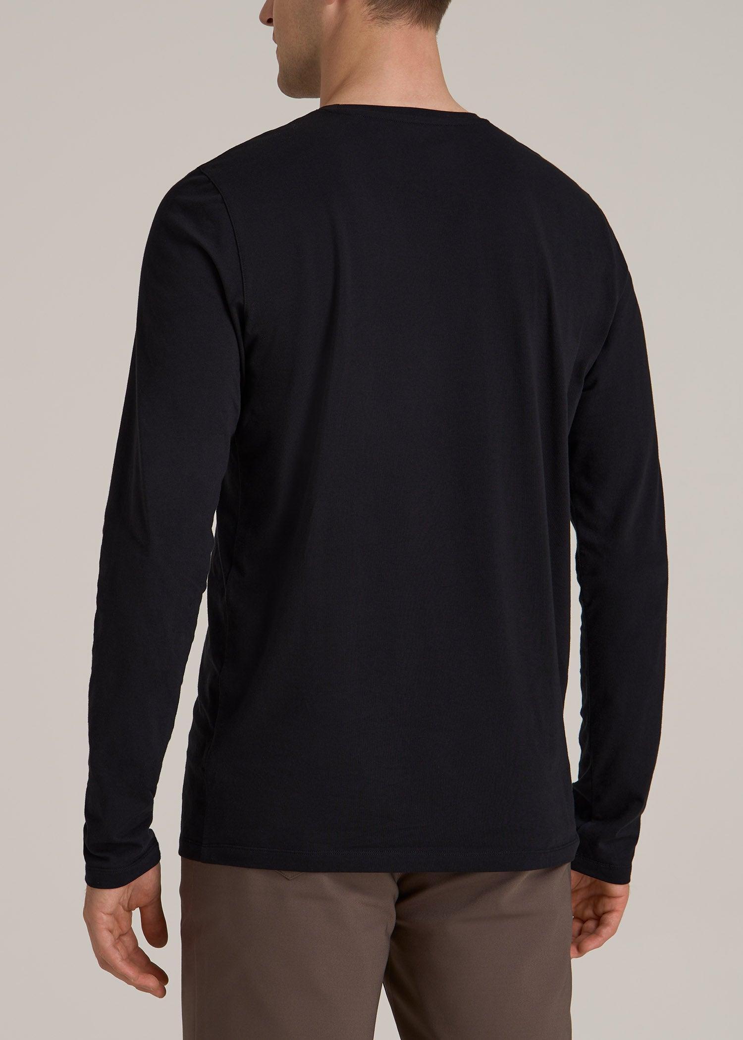 MODERN-FIT Stretch Cotton Long Sleeve Tall Men's Tee in Black Male Product Image