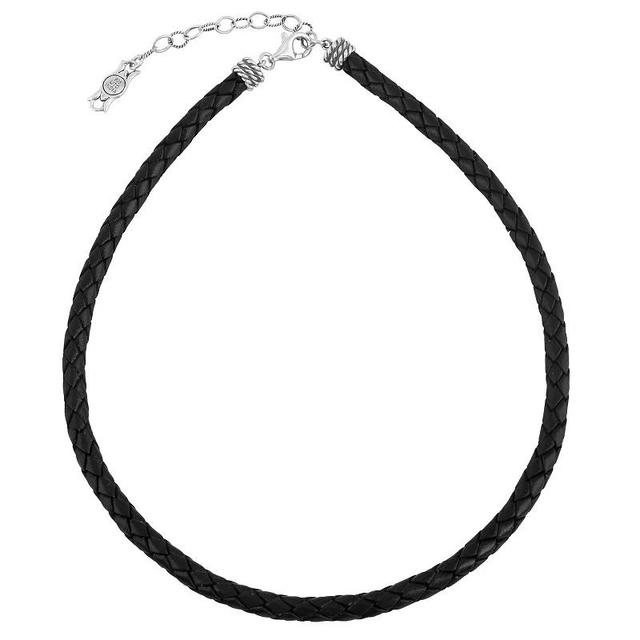 Southwest Spirit Sterling Silver and Braided White Leather Necklace, Womens Black Product Image