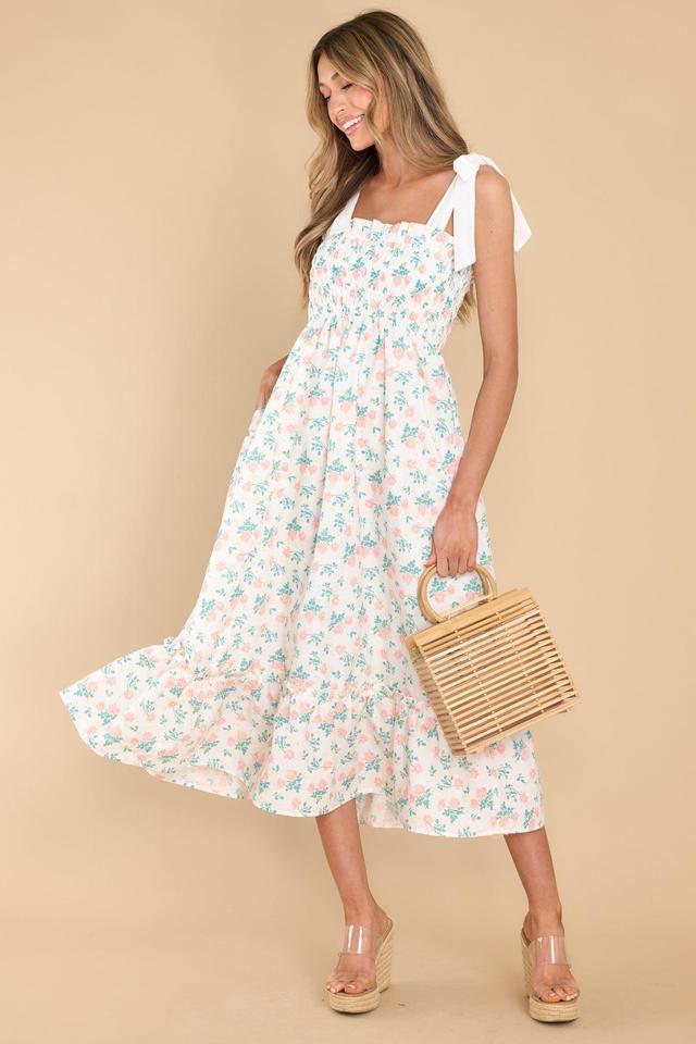 Camera Shy Peach Floral Print Cotton Midi Dress Product Image