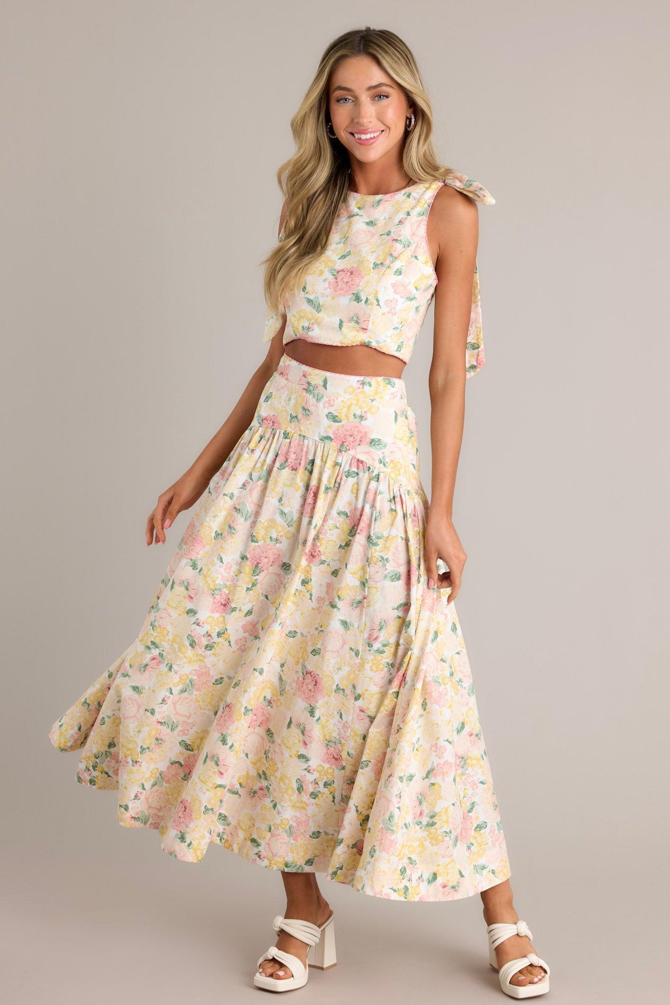 Petal Whispers Ivory Floral Maxi Skirt Product Image