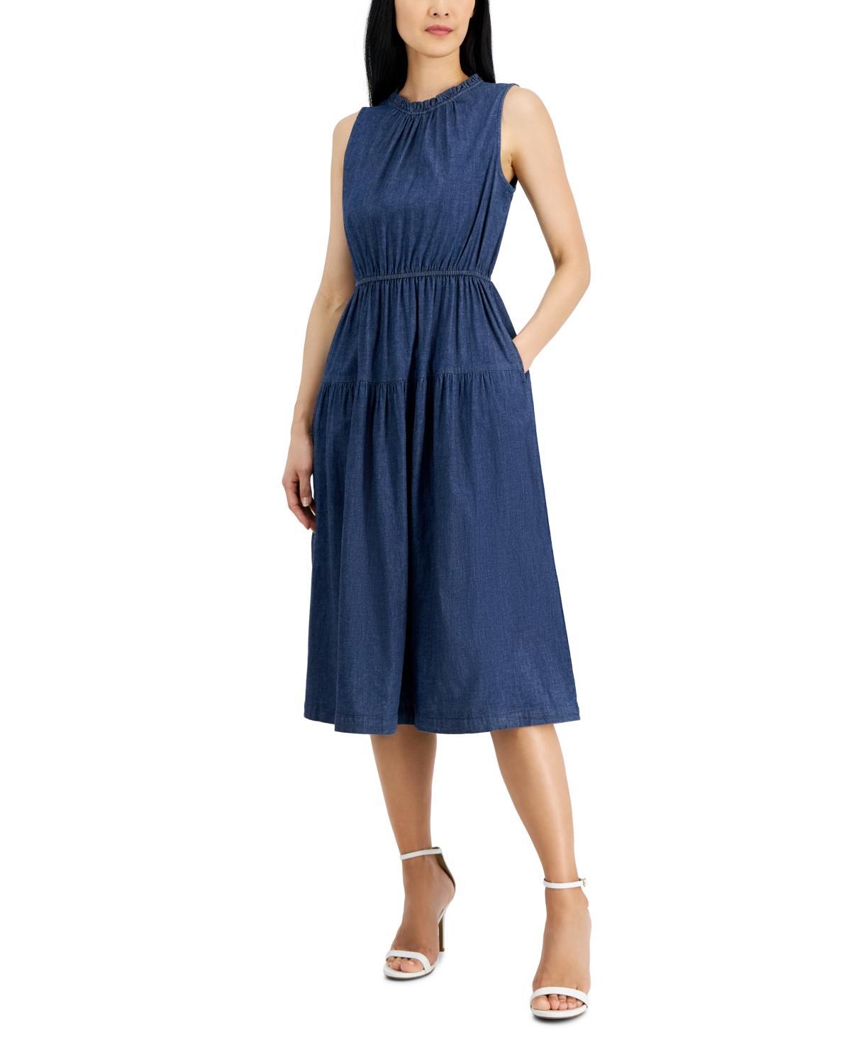 Anne Klein Womens Sleeveless Denim Midi Dress product image