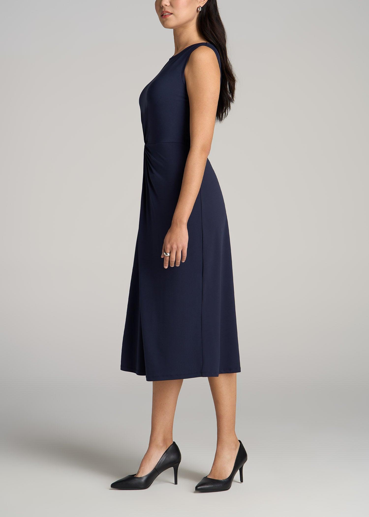 Sleeveless Knot Front Dress for Tall Women in Navy Female Product Image