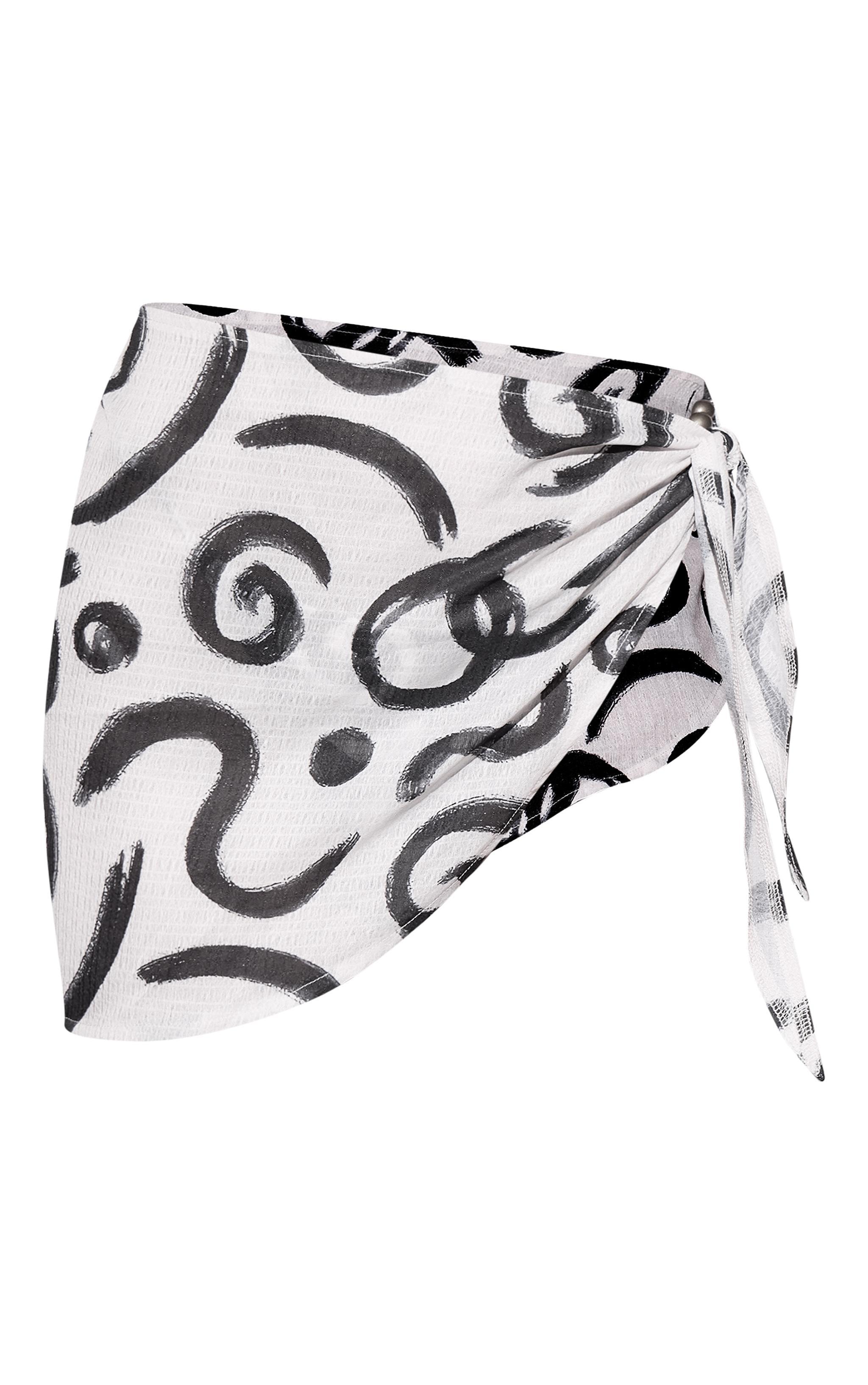 Monochrome Swirl Print Textured Mini Beach Sarong Product Image