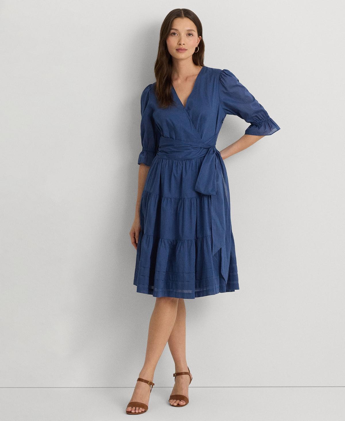 Lauren Ralph Lauren Womens Tie-Front Cotton Voile Surplice Dress Product Image