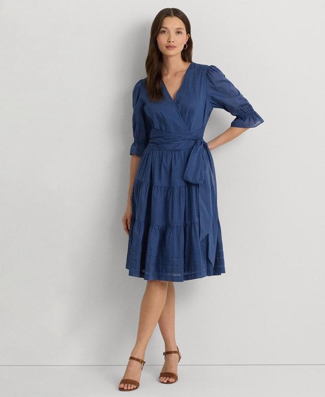 Lauren Ralph Lauren Womens Tie-Front Cotton Voile Surplice Dress Product Image