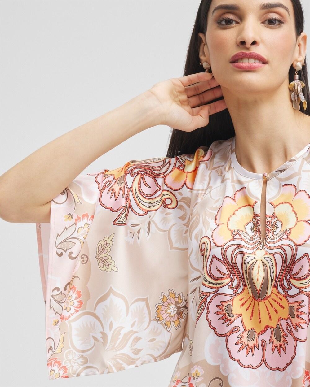 Satin Floral Keyhole Neck Blouse Product Image