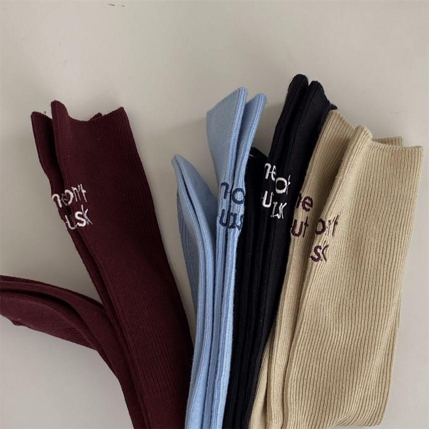 Lettering Embroidered Short Socks Product Image