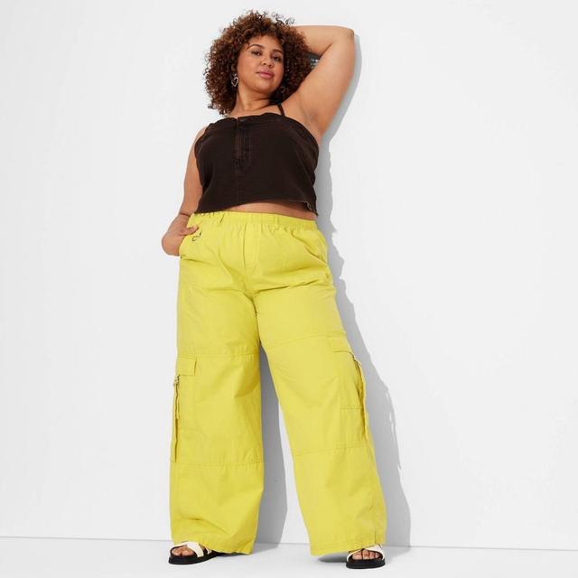 Womens Mid-Rise Wide Leg Pull-On Cargo Pants - Wild Fable Yellow XXL Product Image