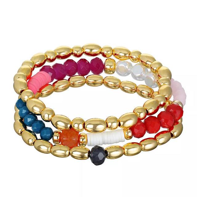 Emberly Gold Tone Multi Beaded Stretch Bracelet 3-piece Set, Womens Product Image