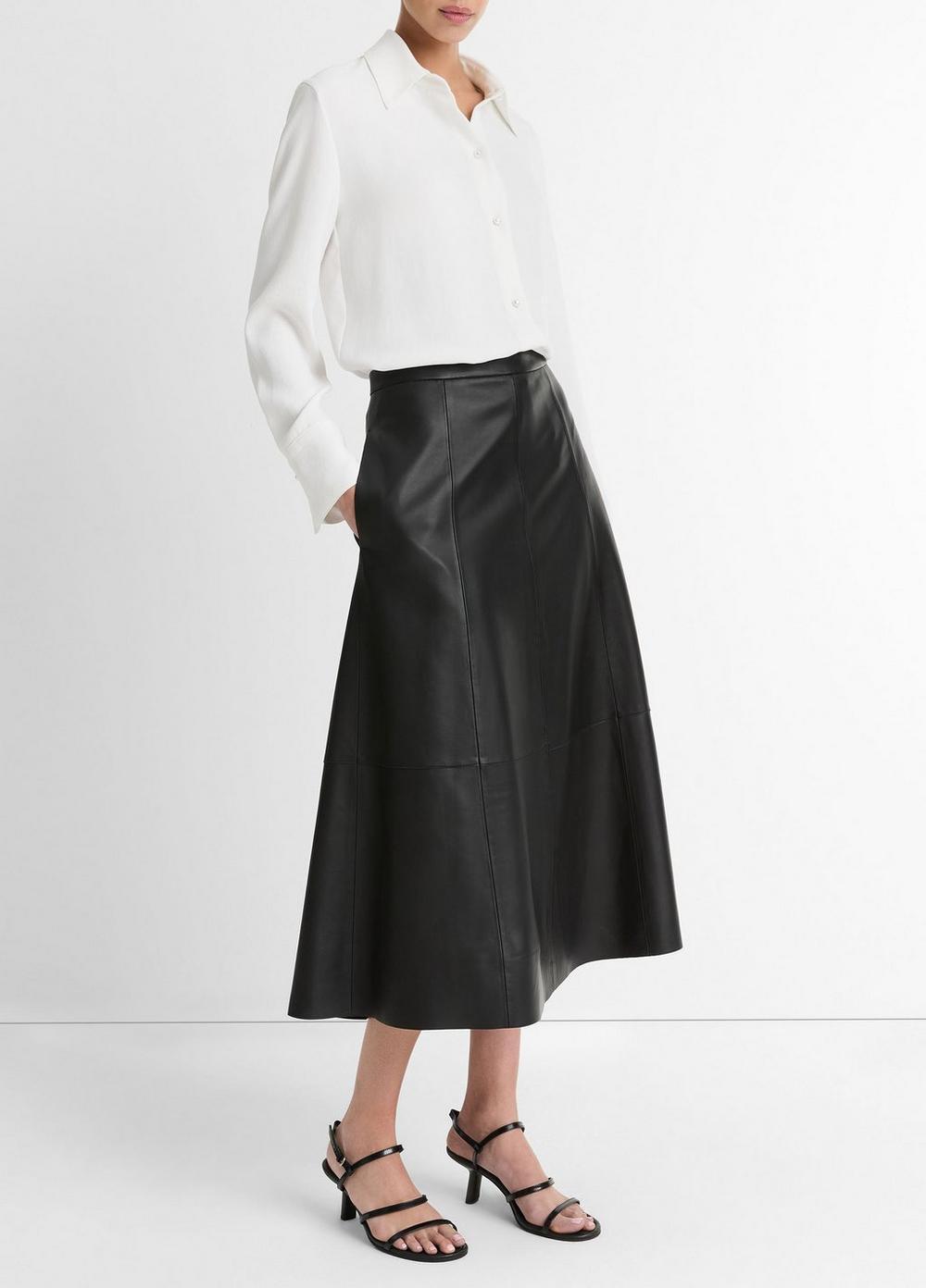 Mid-Rise Flared Leather Skirt Product Image