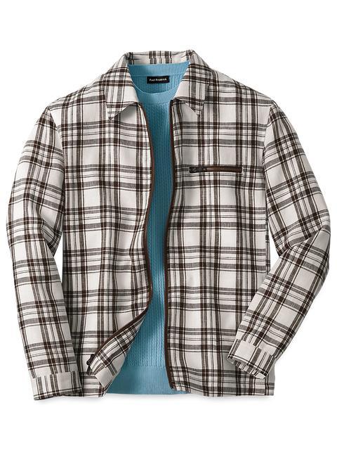 Linen Plaid Shirt Jacket - Brown/white Product Image