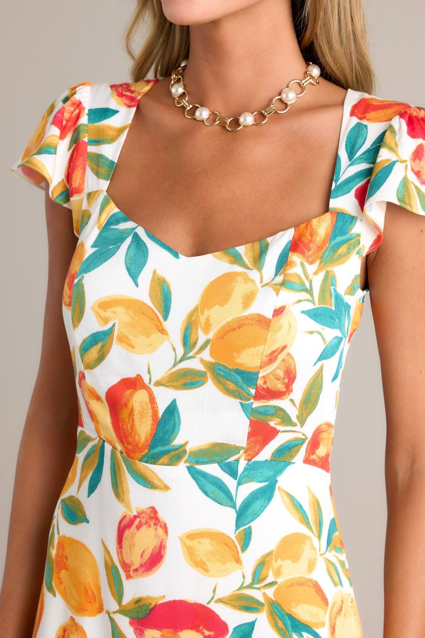 Sunshine & Bliss Ivory Multi Citrus Print Midi Dress Product Image