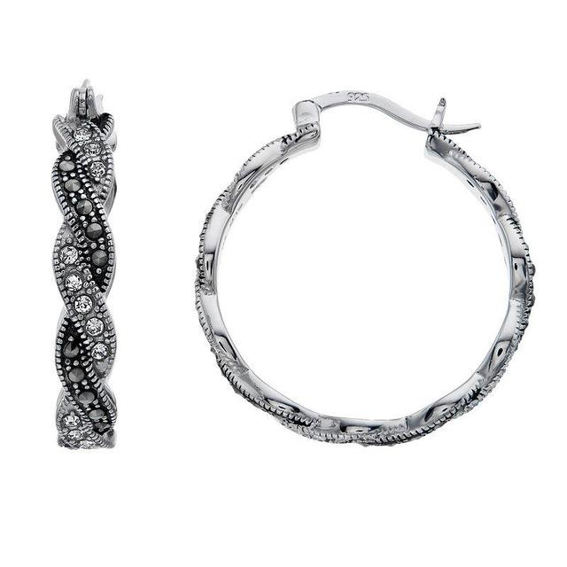 Tori Hill Sterling Silver Marcasite & Crystal Braided Round Hoop Earrings, Womens Product Image