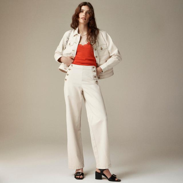 Sailor-button wide-leg pant in ecru herringbone Product Image