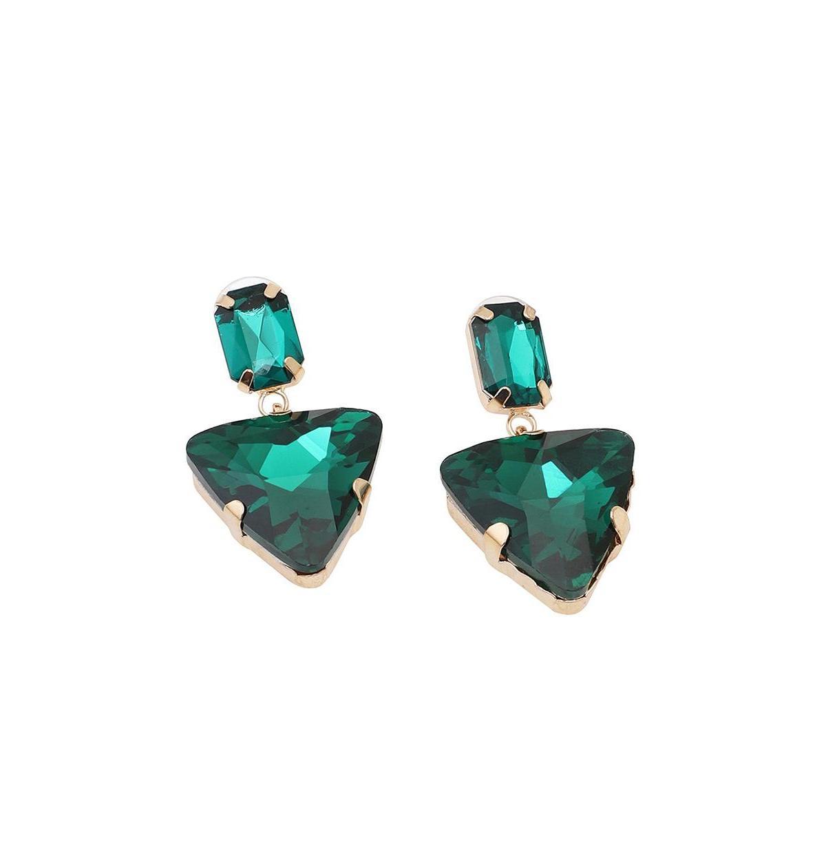 Sohi Womens Green Triangle Stone Drop Earrings Product Image