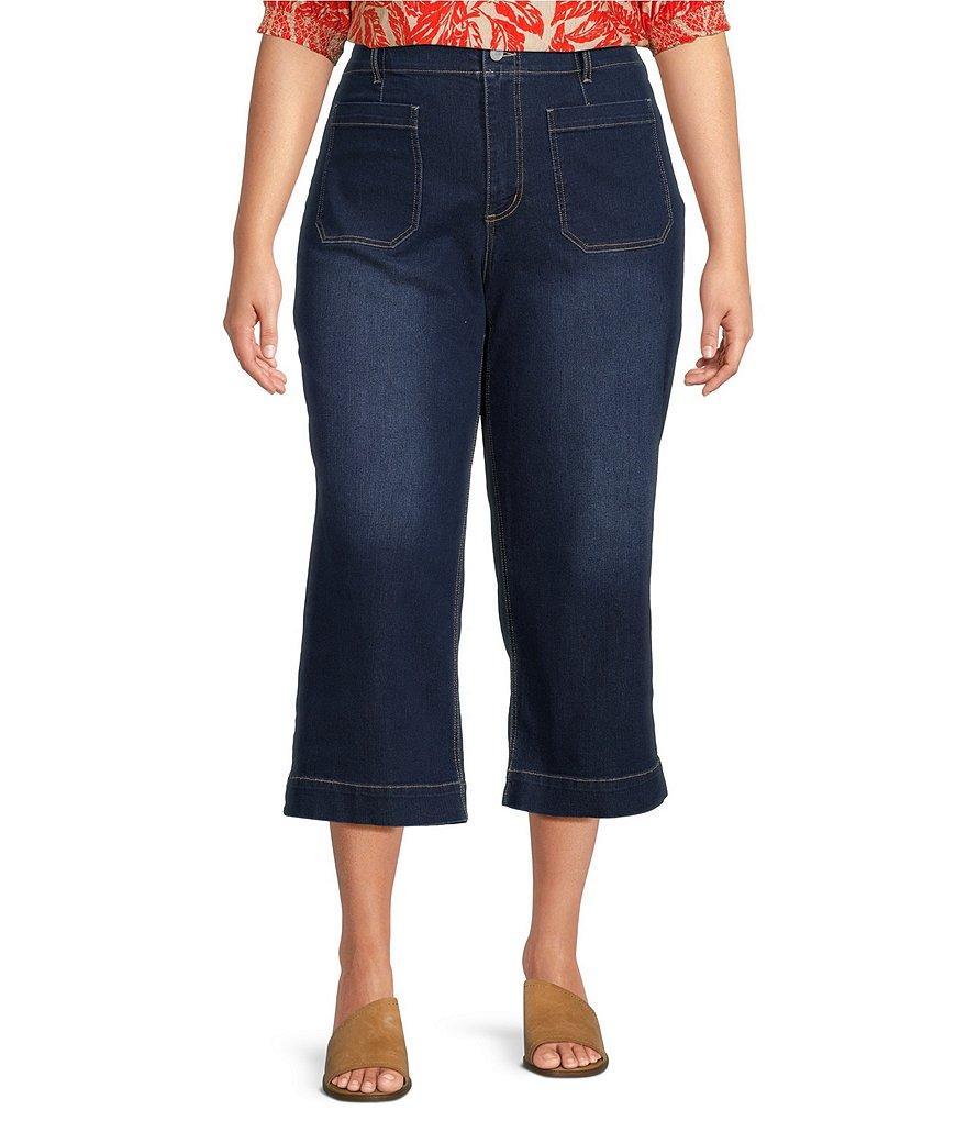 Code Bleu Plus Size Stretch Denim Wide-Leg Cropped Jeans Product Image