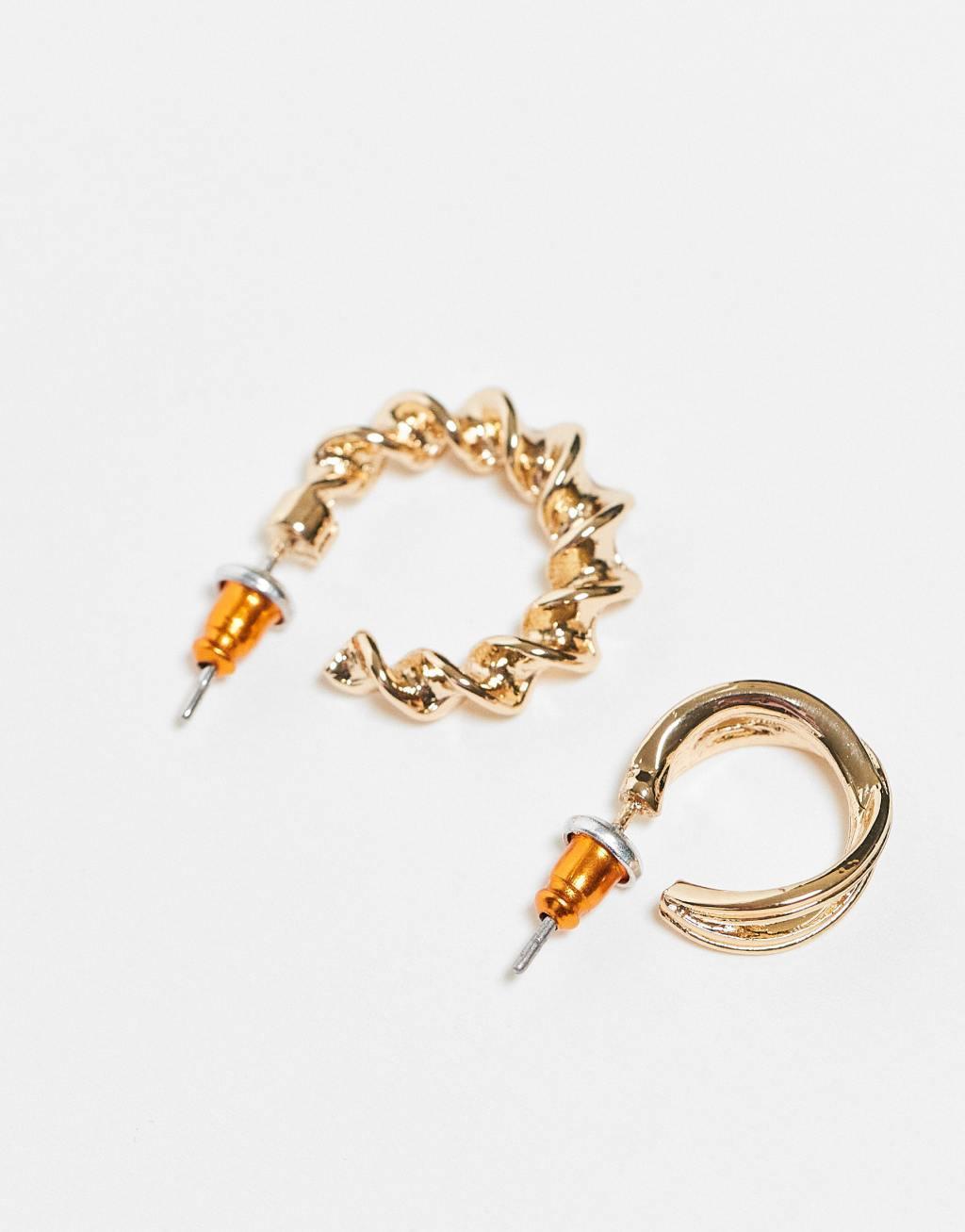 ASOS DESIGN pack of 6 ear cuff and hoop earrings in gold tone Product Image