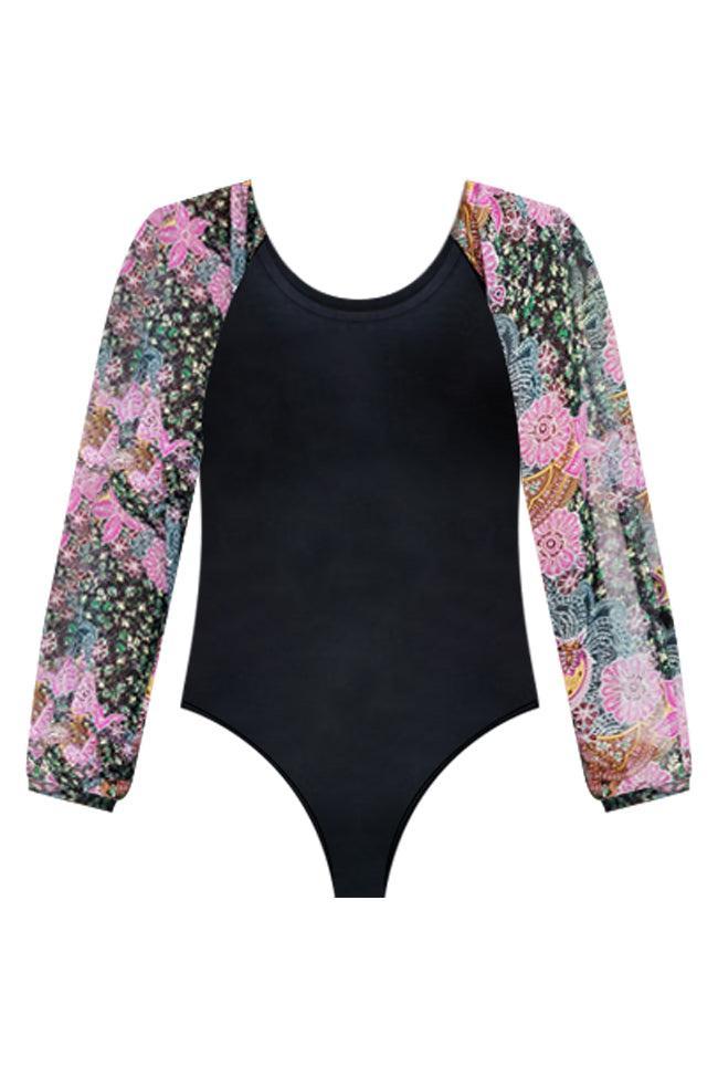 Holding On To You Black Printed Sleeve Bodysuit FINAL SALE Product Image