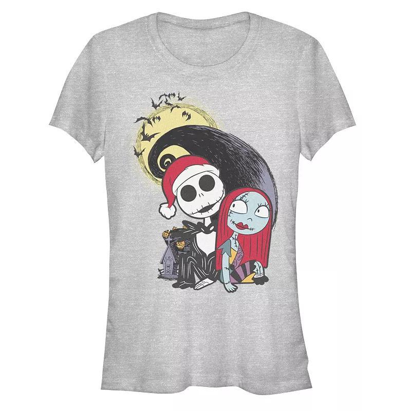 Disneys The Nightmare Before Christmas Womens Jack And Sally Spiral Hill Tee, Girls Athletic Grey Product Image