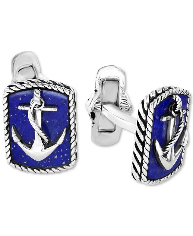 Effy Mens Lapis Lazuli Anchor Cufflinks in Sterling Silver Product Image