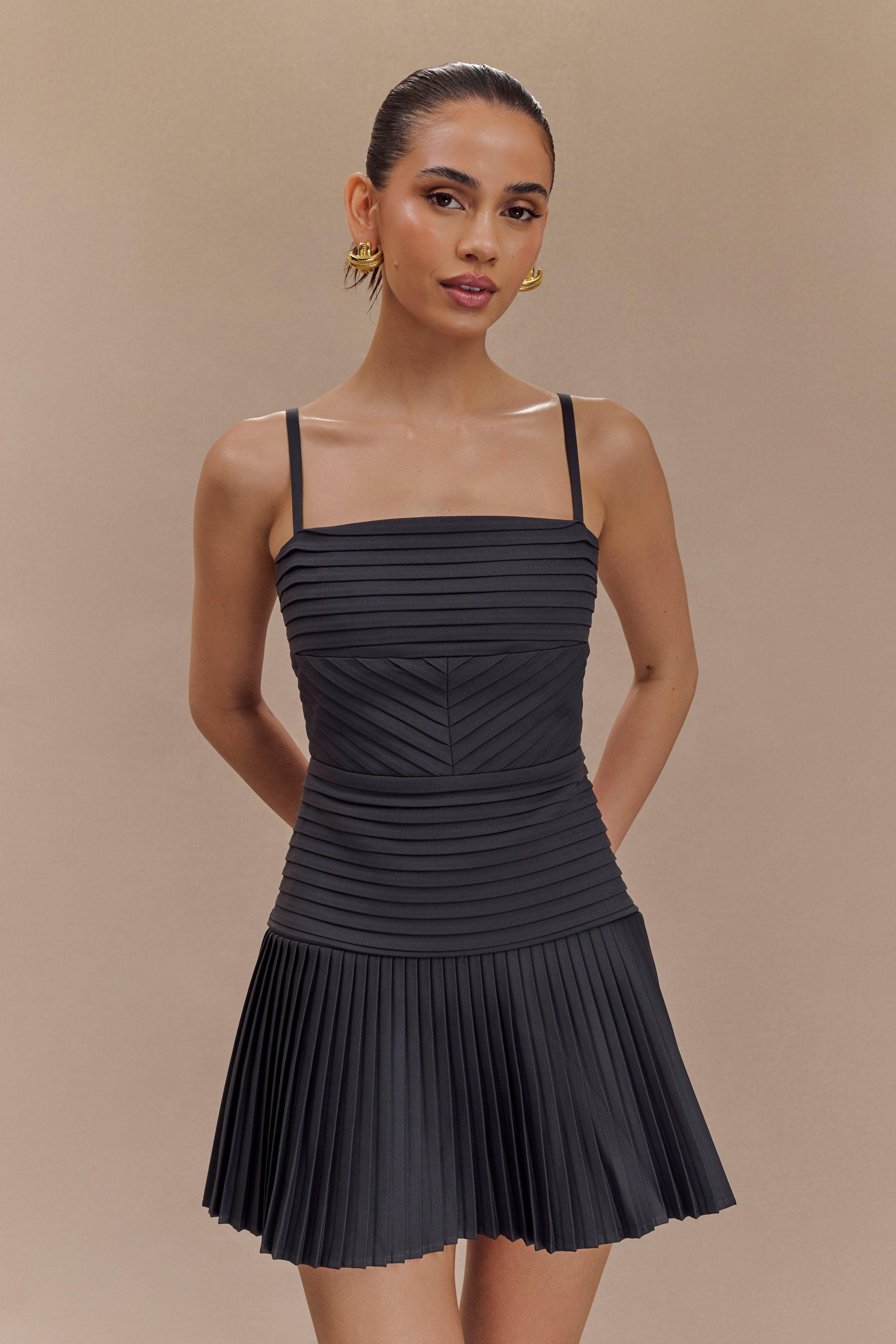 Rylee Multi Pleat Mini Dress - Charcoal Product Image