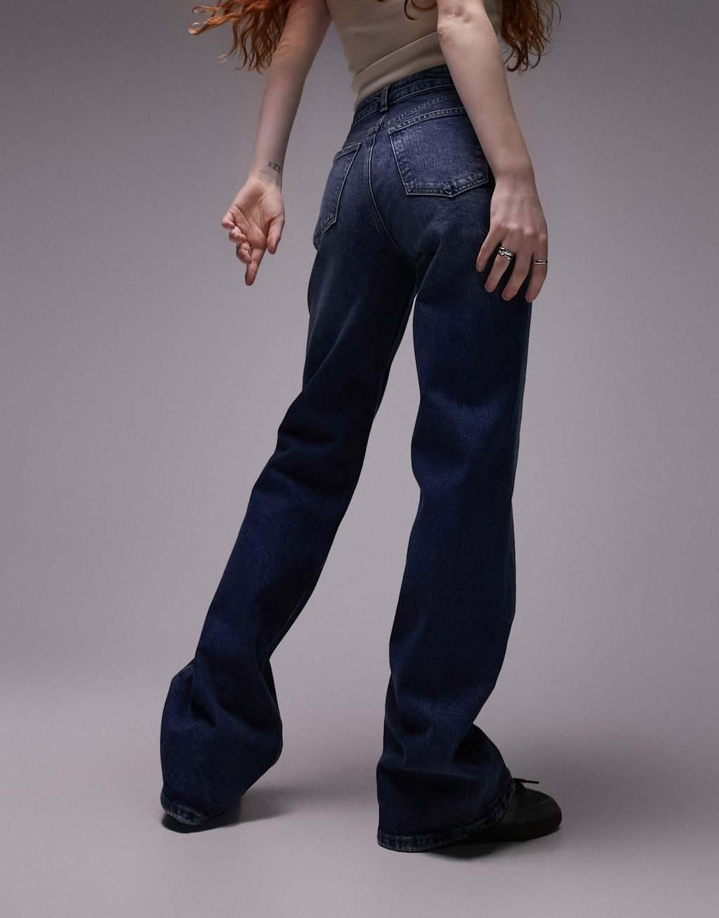 Topshop mid rise relaxed flare jeans in billionaire blue  Product Image