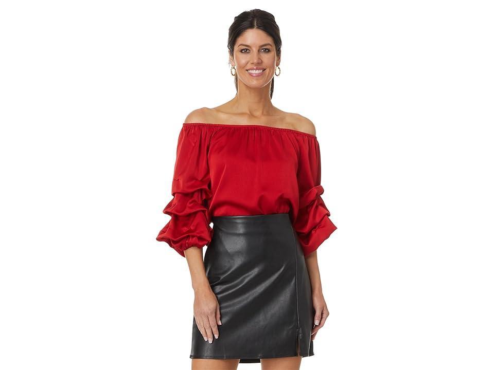 Vince Camuto Hammered Satin Off-The-Shoulder 34 Bubble Sleeve Woven Blouse Product Image