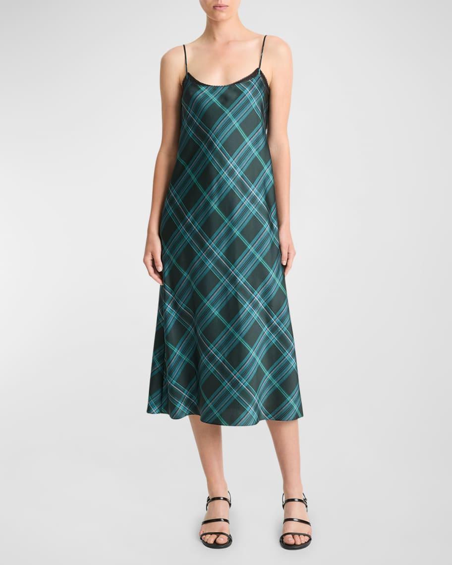 Plaid Lace-Trim Slip Dress Product Image