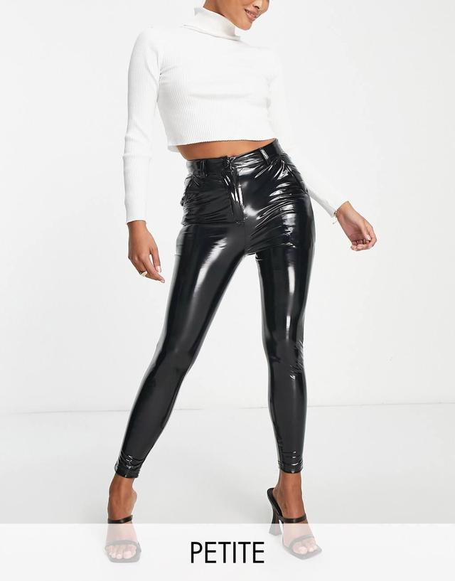 Miss Selfridge petite vinyl skinny pants in black Product Image