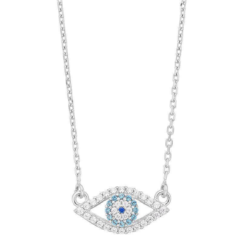 Sterling Silver Cubic Zirconia Evil Eye Necklace, Womens Product Image