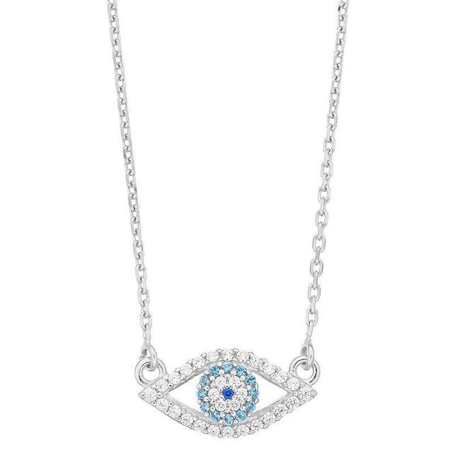 Sterling Silver Cubic Zirconia Evil Eye Necklace, Womens Blue Product Image