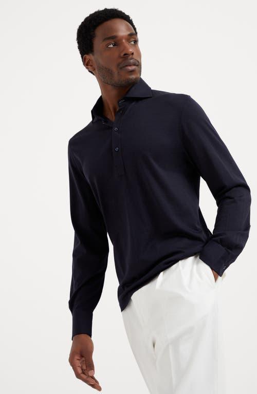 Long-sleeve Polo Shirt In Blue Product Image