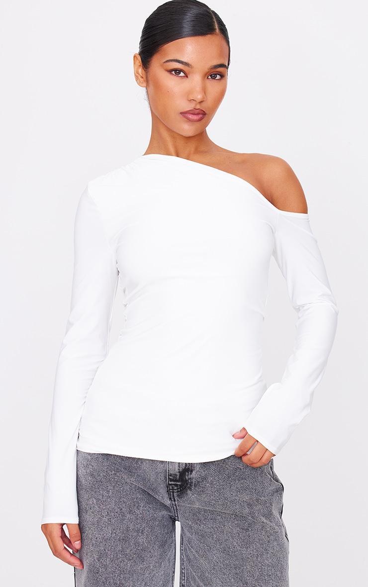  Cream Slinky Asymmetric Long Top Product Image