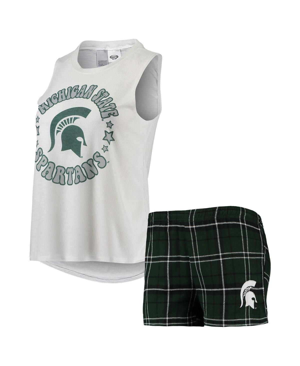 Womens Concepts Sport Hunter /White Michigan State Spartans Ultimate Flannel Tank Top & Shorts Sleep Set Product Image