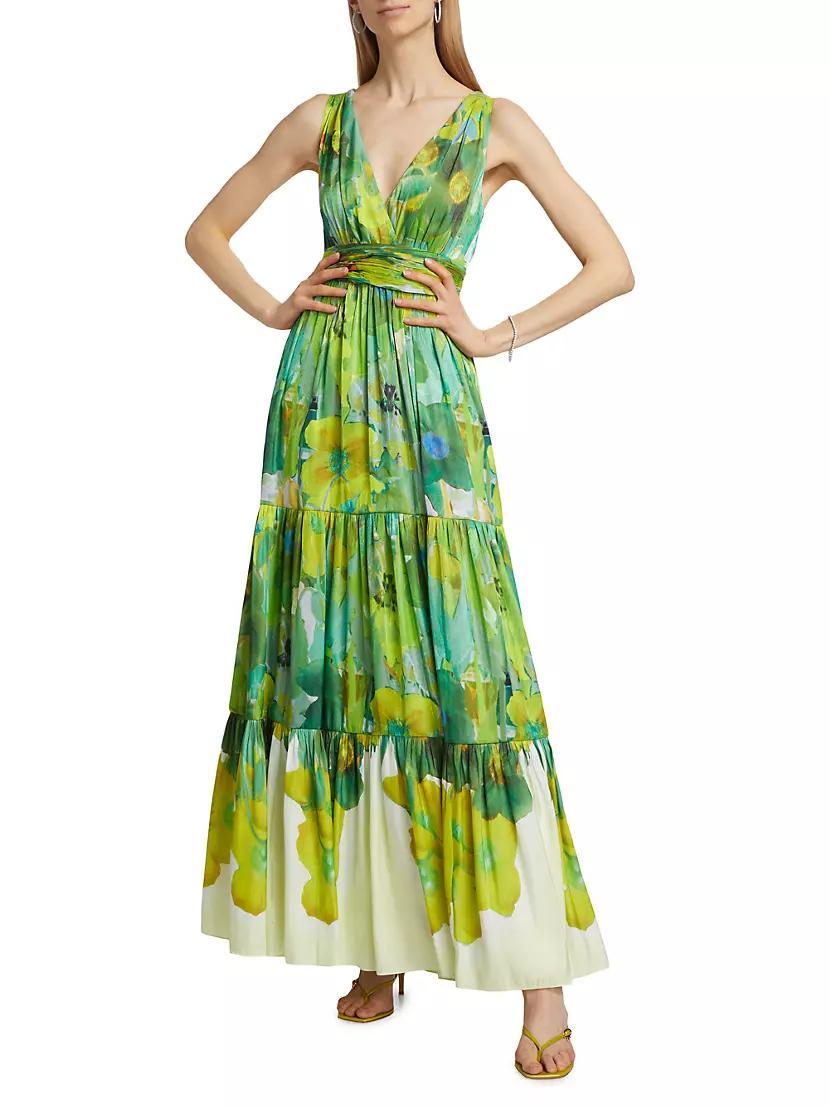 Gail Tiered Floral Satin Dress Product Image