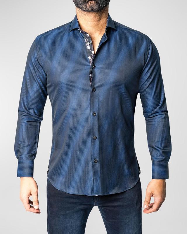 Maceoo Einstein Stripe Blue Contemporary Fit Button-Up Shirt Product Image