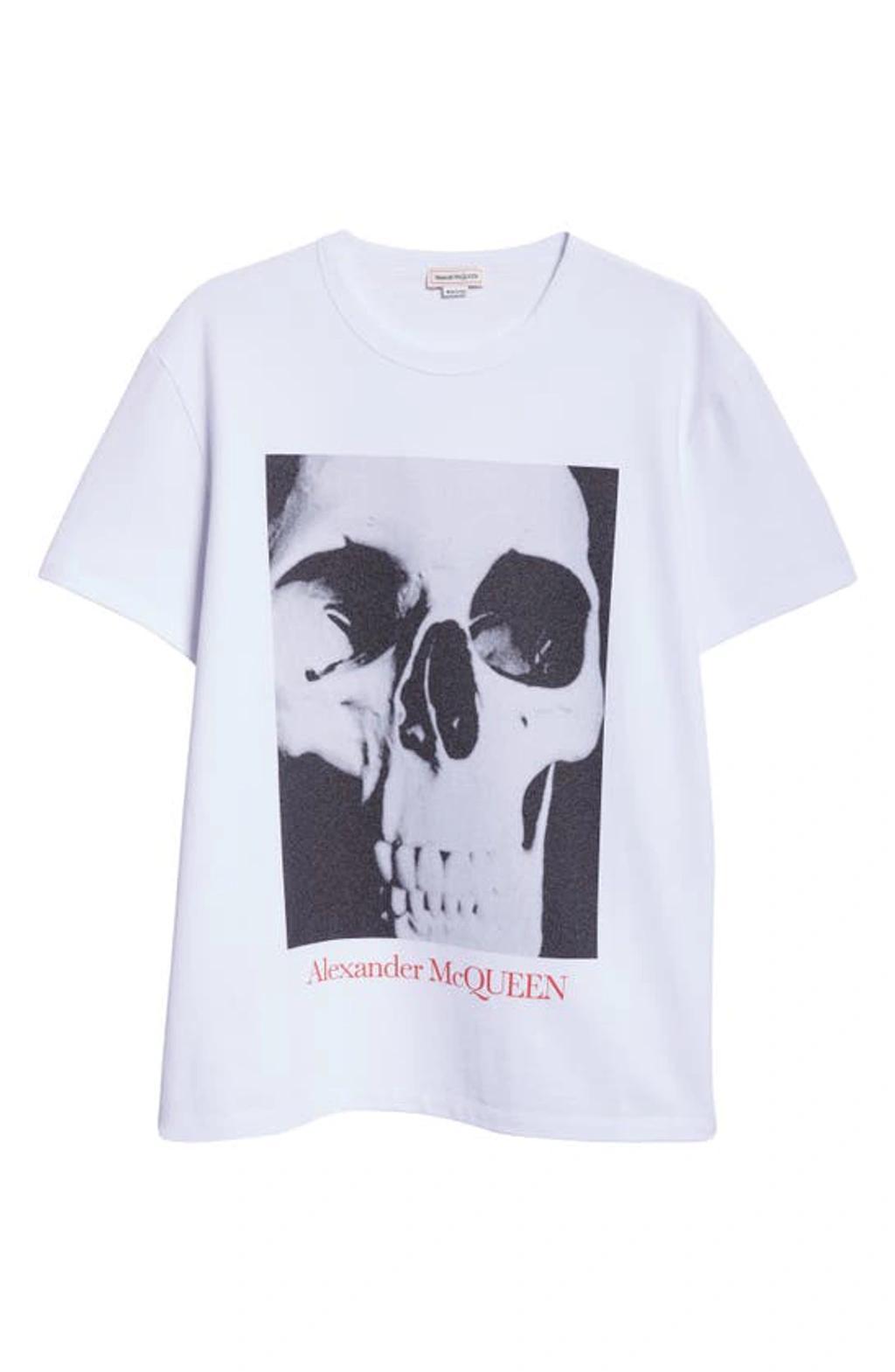 Skull-print Cotton T-shirt In Weiss Product Image