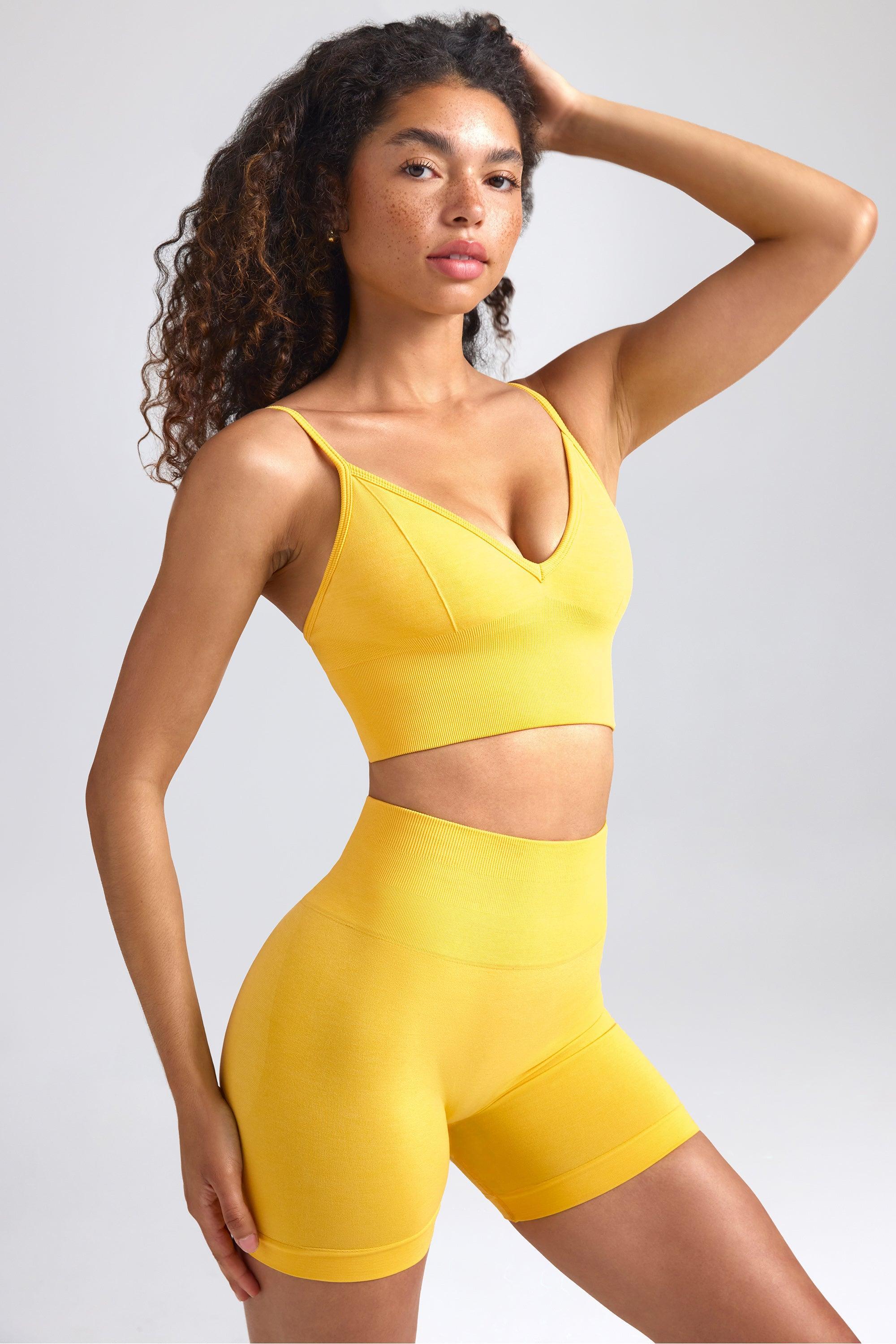 Define Luxe V-Neck Sports Bra in Golden Yellow Product Image