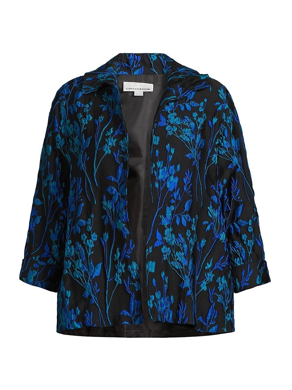 Womens Floral-Embroidered Jacquard A-Line Jacket Product Image