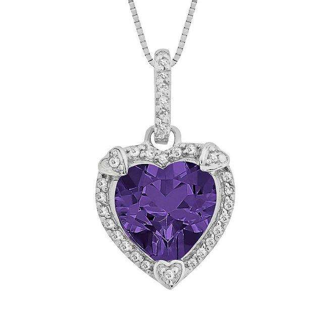 Gemminded Sterling Silver Amethyst and Diamond Accent Heart Frame Pendant, Womens Purple Product Image