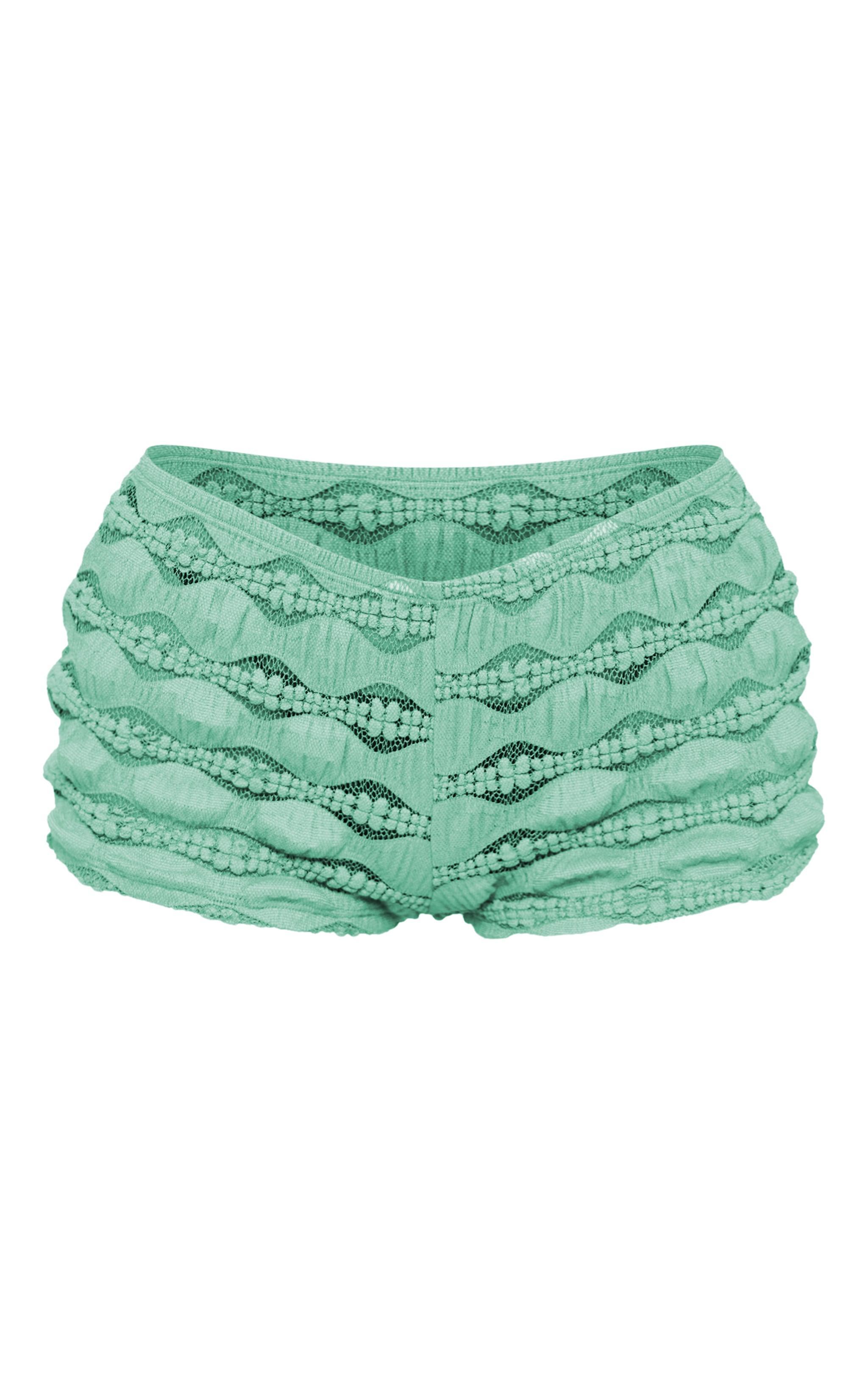 Green Textured Hot Pant Shorts Product Image