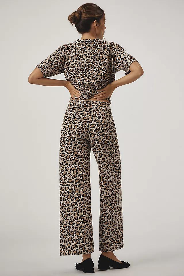 The Ettie High-Rise Crop Wide-Leg Pants by Maeve: Leopard Edition Product Image