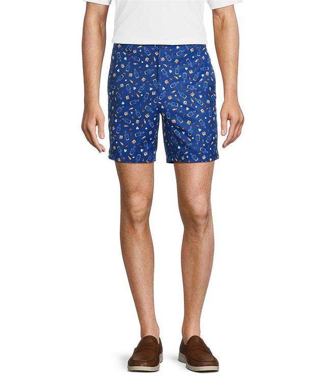 Roundtree & Yorke Performance Flat Front Straight Fit Bourbon Print 7#double; Inseam Shorts Product Image