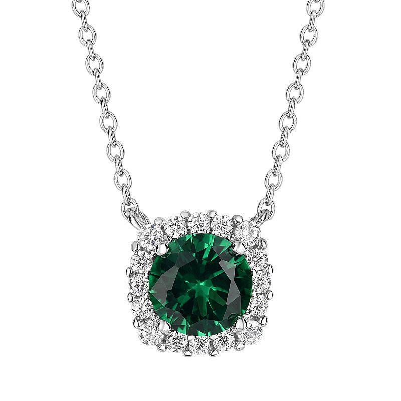 PRIMROSE Sterling Silver Cubic Zirconia Halo Pendant Necklace, Womens Green Product Image