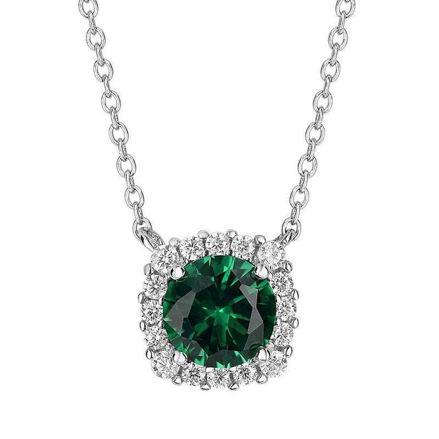 PRIMROSE Sterling Silver Cubic Zirconia Halo Pendant Necklace, Womens Green Product Image