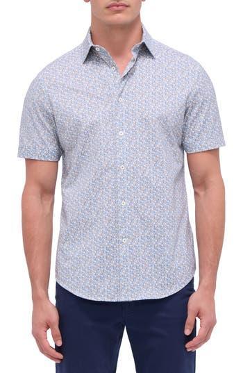 BUGATCHI Miles Ooohcotton® Abstract Print Short Sleeve Button-up Shirt In Cinnamon Product Image