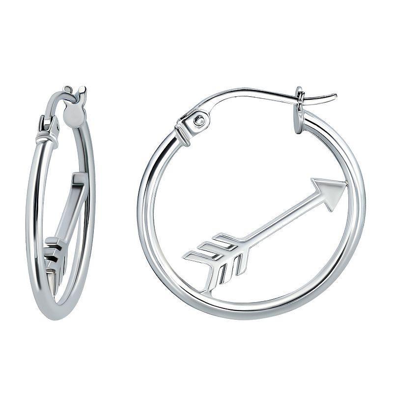 Aleure Precioso Sterling Silver Arrow Center Hoop Earrings, Womens Product Image