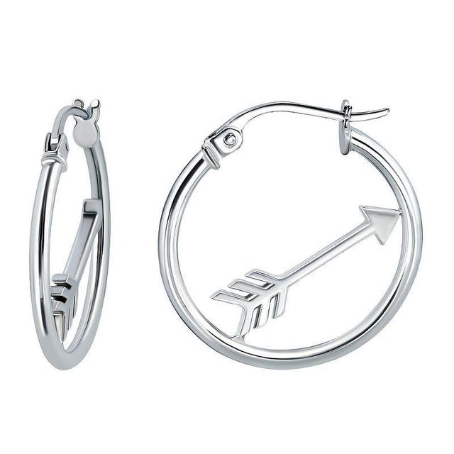 Aleure Precioso Sterling Silver Arrow Center Hoop Earrings, Womens, Silver Tone Product Image