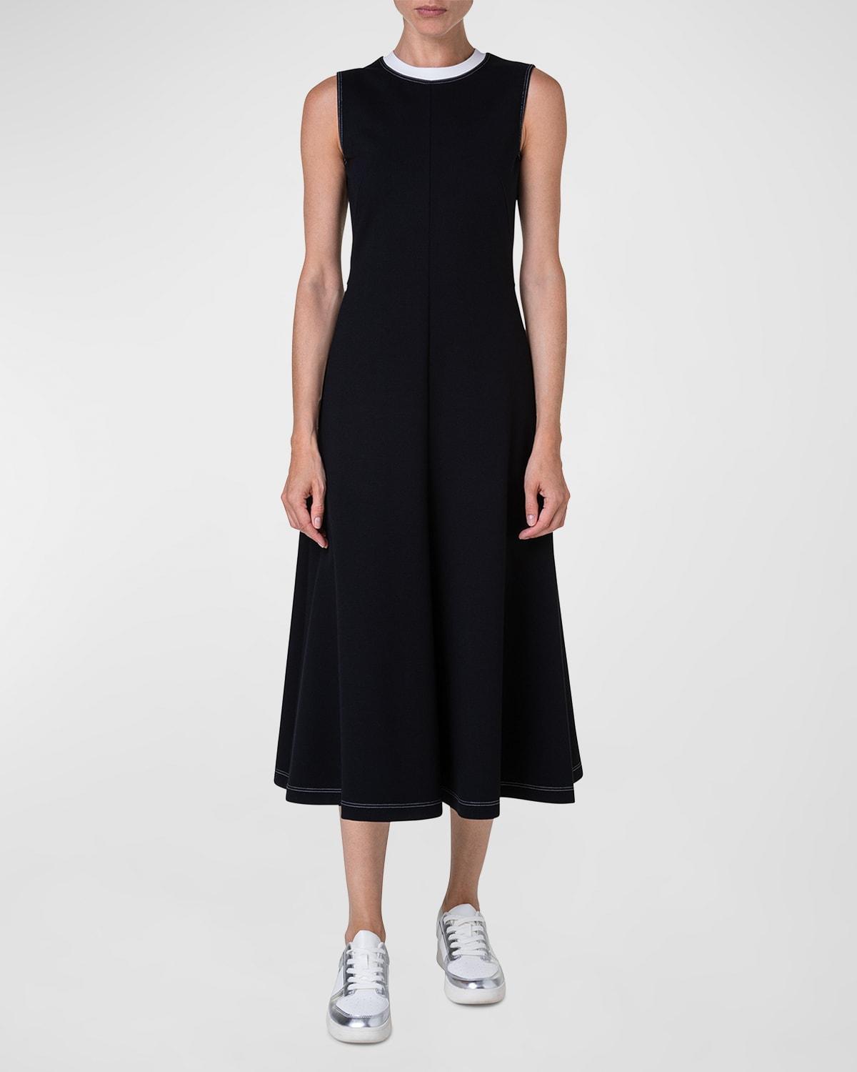 Contrast Neck-Trim A-Line Sleeveless Midi Dress Product Image